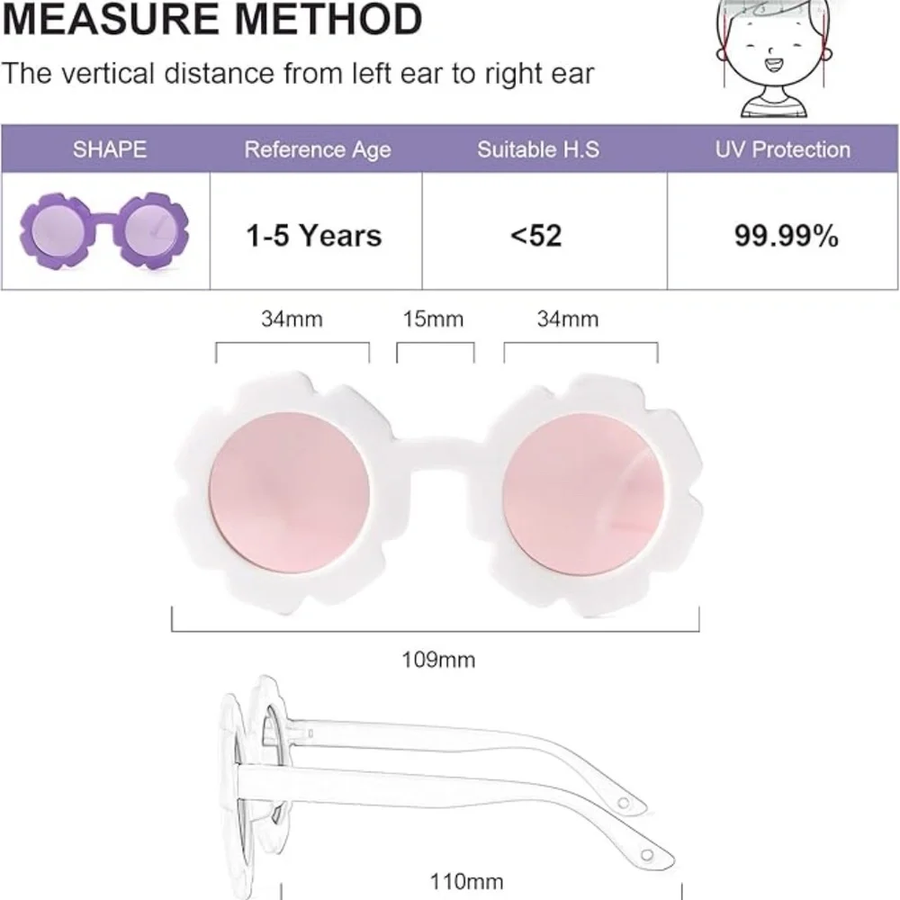 Toddler Sunglasses with Strap Polarized Lens Retro Flexible Flower Frame